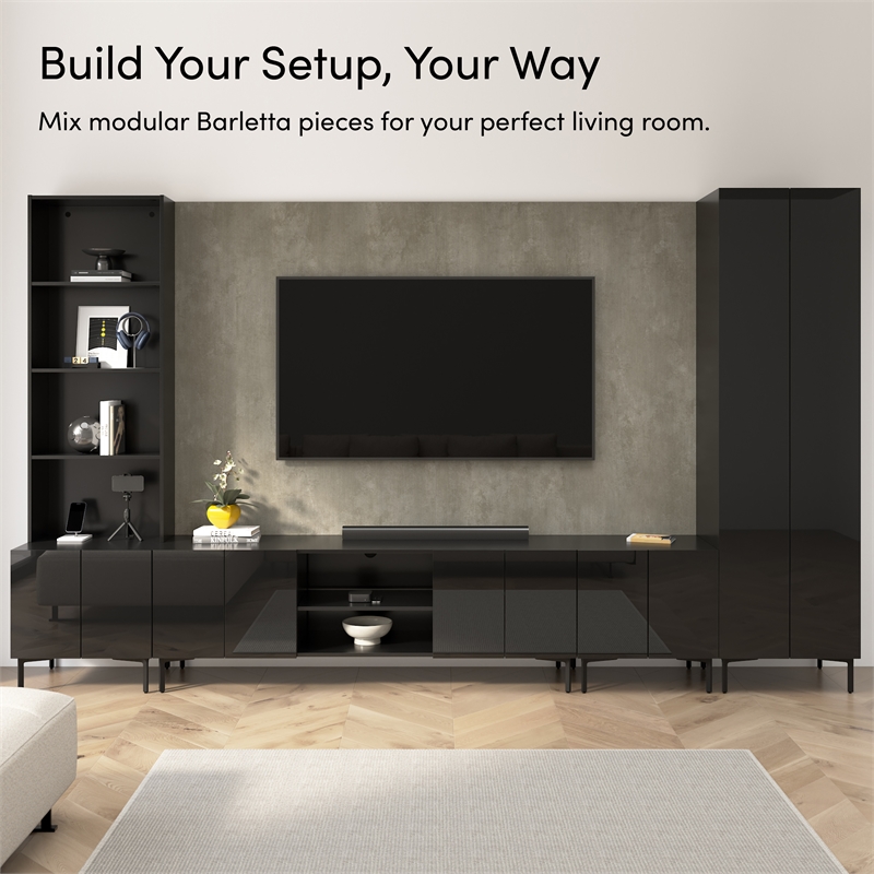 94W TV Stand Storage Cabinet and Large Wall Panel - Engineered Wood