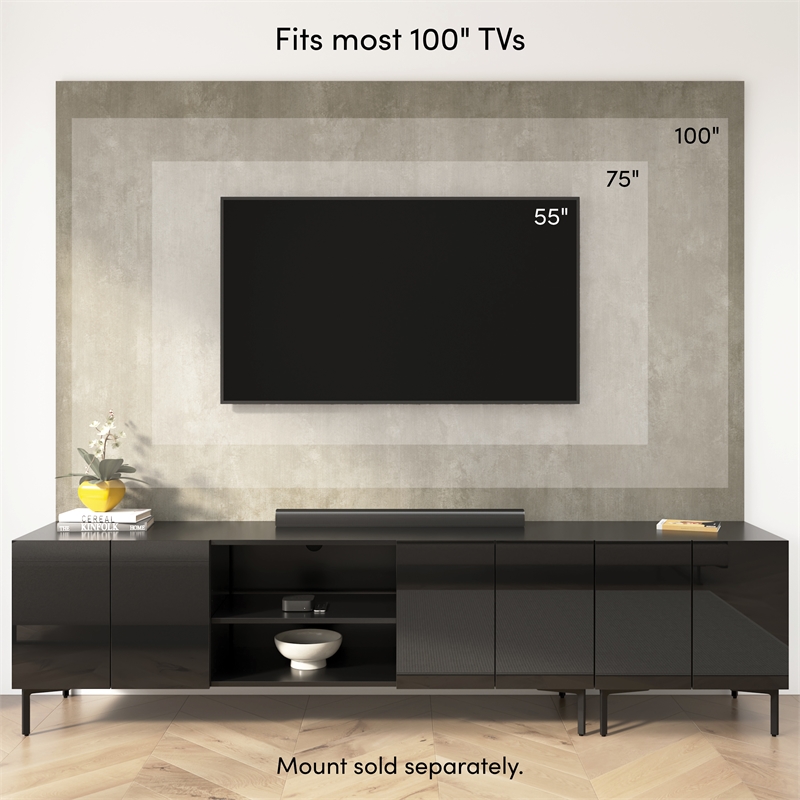 94W TV Stand Storage Cabinet and Large Wall Panel - Engineered Wood