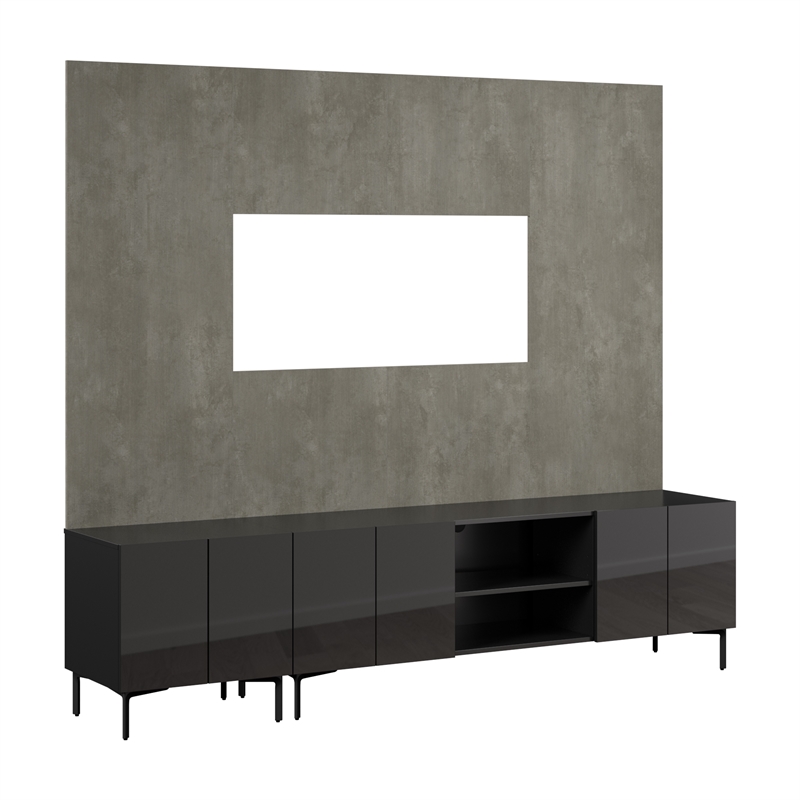 94W TV Stand Storage Cabinet and Large Wall Panel - Engineered Wood