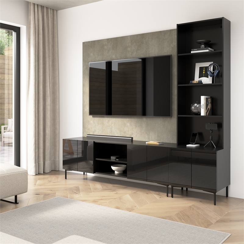 94W TV Stand Storage Cabinet Hutch and Small Wall Panel - Engineered Wood