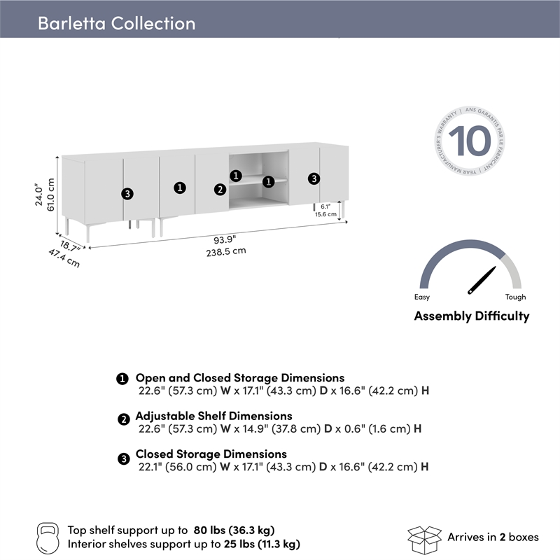 94W Entertainment Center with TV Stand and Storage Cabinet - Engineered Wood
