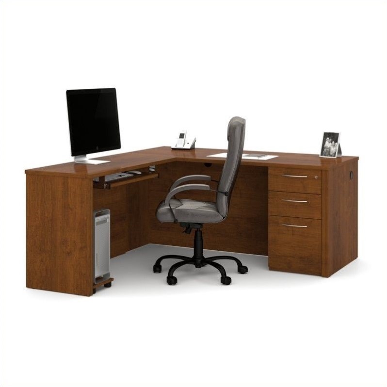 Bestar Embassy L Shaped Workstation With Assembled Pedestal In Bestar Embassy L Shaped Workstation With Assembled Pedestal In Tuscany Brown