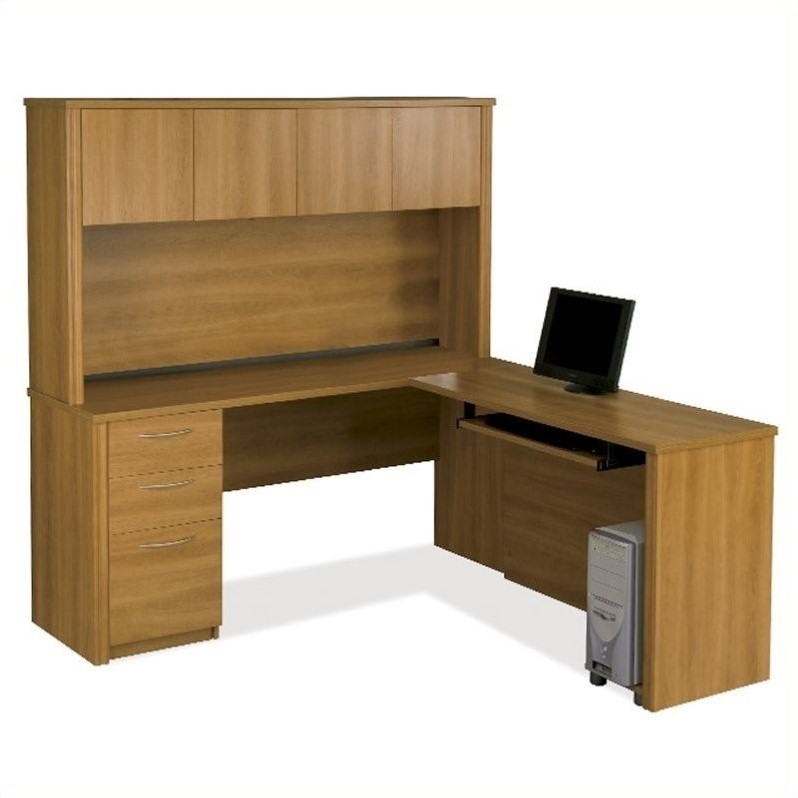Bestar Embassy L Shaped Workstation With 1 Pedestal In Cappuccino Cherry