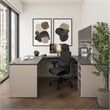 Connexion U Shaped Desk with Hutch in Slate and Sandstone - Engineered Wood