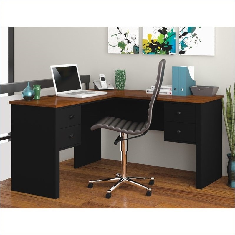 Bestar Somerville L-Shaped Desk in Black and Tuscany Brown ...