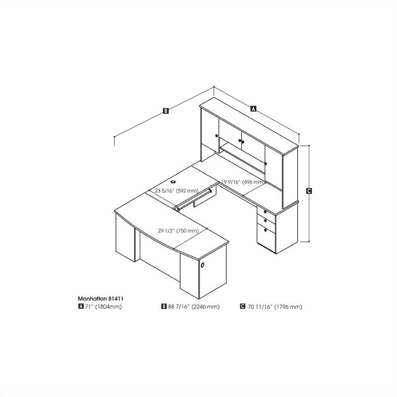 Bestar Manhattan U Shaped Computer Desk in Secret Maple and Chocolate ...