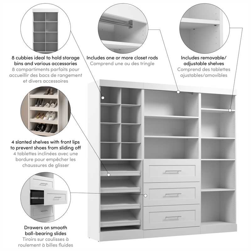 Bestar Pur 86W Closet Organizer System in White - Engineered Wood