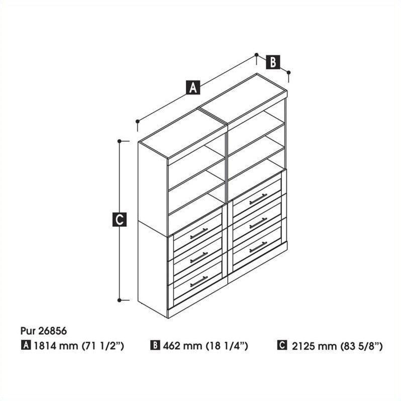 Bestar Pur 72W Closet Organizer with Drawers in White - Engineered Wood