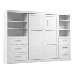 Bestar Pur Full Murphy Bed and 2 Shelving Units with Drawers (120W) in White