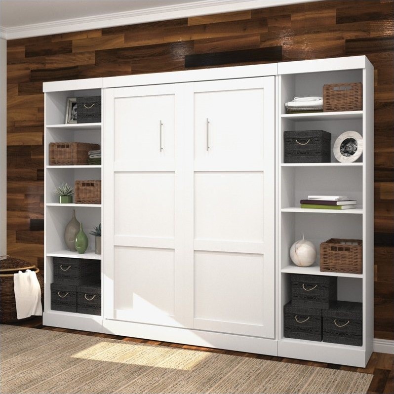 Bestar Pur Full Wall Bed with 2 Piece Storage Unit in White 2689317