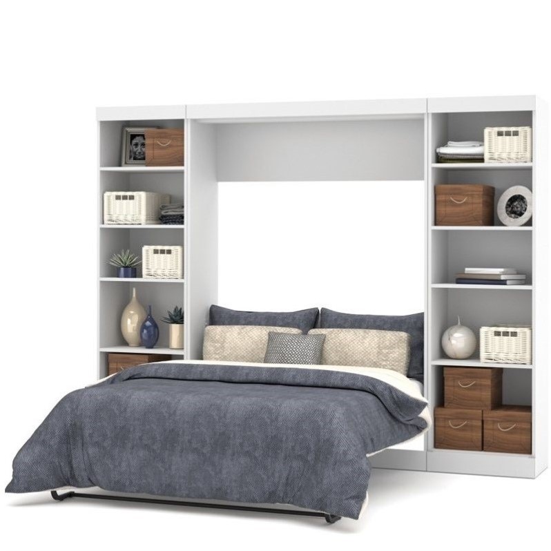 Bestar Pur Full Wall Bed with 2 Piece Storage Unit in White Cymax
