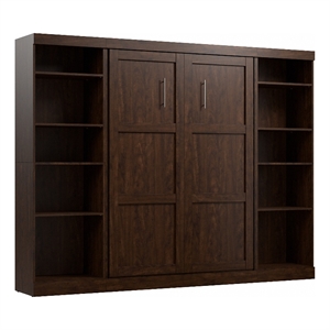 Bestar Pur Full Murphy Bed with 2 Shelving Units (109W) in Chocolate