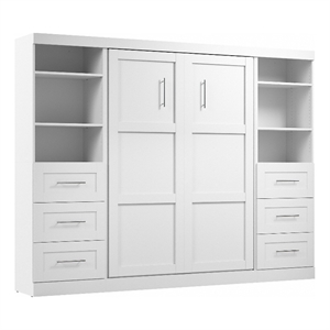 Bestar Pur Full Murphy Bed and 2 Shelving Units with Drawers (109W) in White