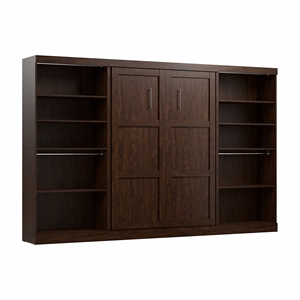 Bestar Pur Full Murphy Bed with 2 Shelving Units (131W) in Chocolate