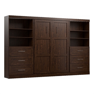 Bestar Pur Full Murphy Bed and 2 Shelving Units with Drawers (131W) in Chocolate
