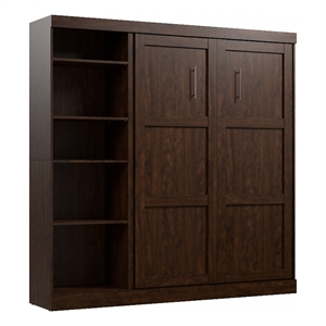 Bestar Pur Full Murphy Bed with Shelving Unit (84W) in Chocolate