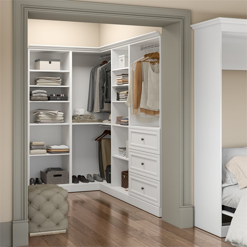Bestar Versatile 97W Engineered Wood Walk-In Closet Organizer in White