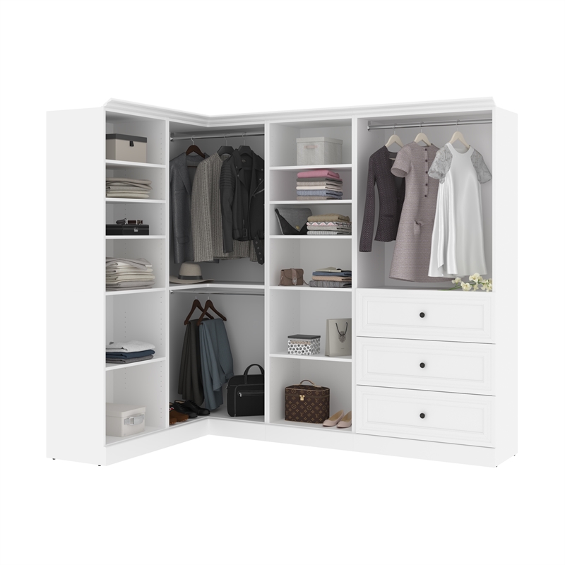 Bestar Versatile 86 Engineered Wood Closet Organizer with Drawers in White - 40954-000134