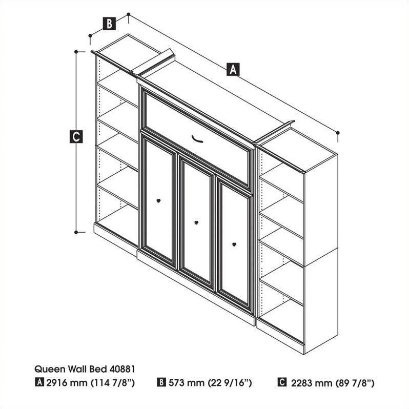 Bestar Versatile Wood Queen Murphy Bed with 2 Closet Organizers in White