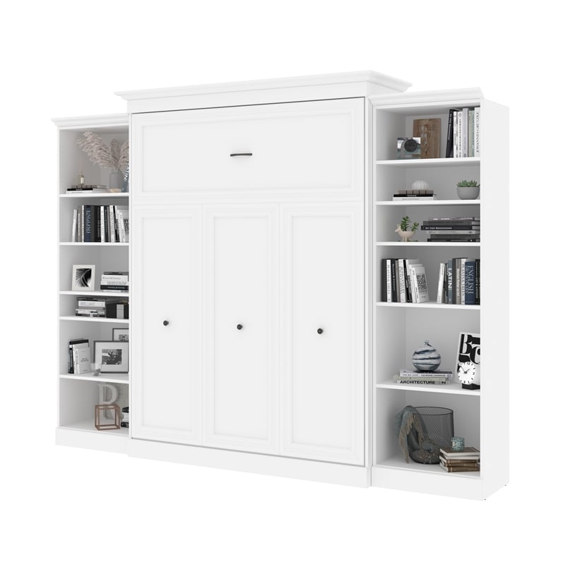 Bestar Versatile Wood Queen Murphy Bed with 2 Closet Organizers in White