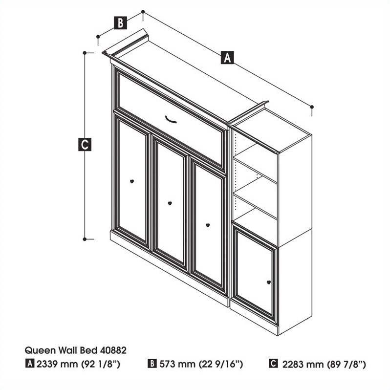 Bestar Versatile Wood Queen Murphy Bed and Organizer with Doors in White