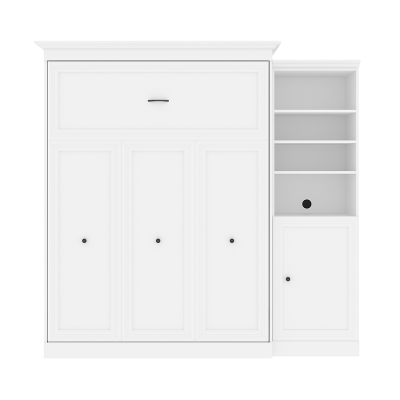 Bestar Versatile Wood Queen Murphy Bed and Organizer with Doors in White