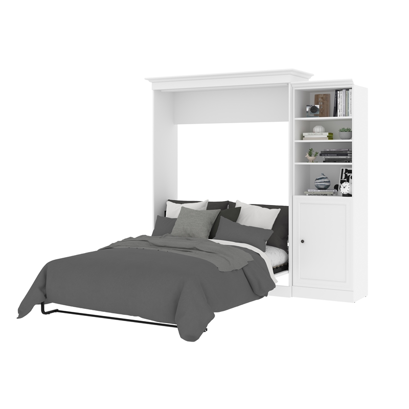 Bestar Versatile Wood Queen Murphy Bed and Organizer with Doors in White