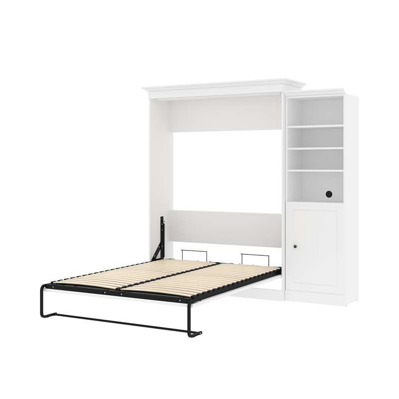 Bestar Versatile Wood Queen Murphy Bed and Organizer with Doors in White