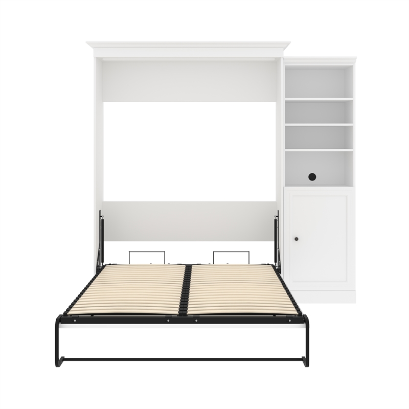 Bestar Versatile Wood Queen Murphy Bed and Organizer with Doors in White