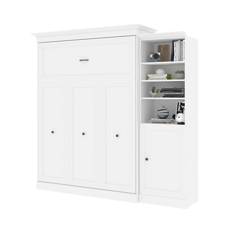 Bestar Versatile Wood Queen Murphy Bed and Organizer with Doors in White