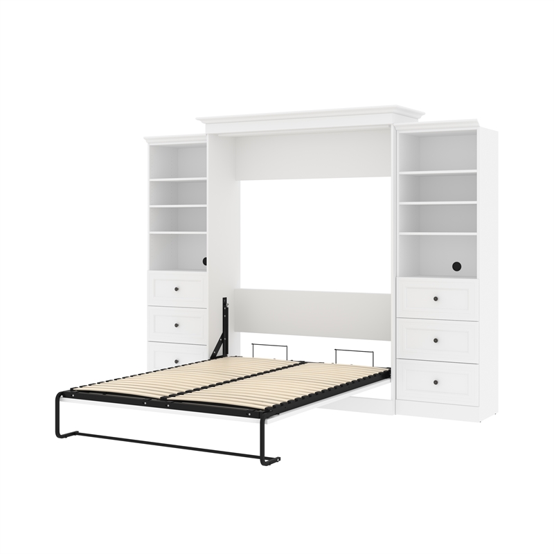 Bestar Versatile Wood Queen Murphy Bed and 2 Organizers with Drawers in White