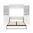 Bestar Versatile Wood Queen Murphy Bed and 2 Organizers with Drawers in White