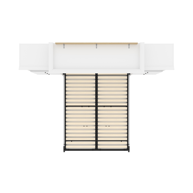 Bestar Versatile Wood Queen Murphy Bed and 2 Organizers with Drawers in White