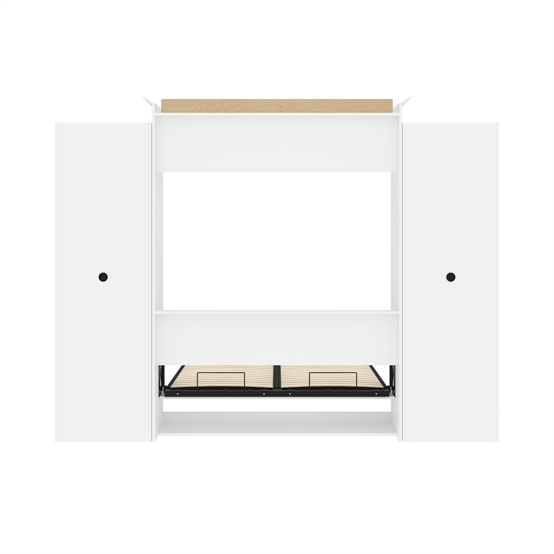 Bestar Versatile Wood Queen Murphy Bed and 2 Organizers with Drawers in White
