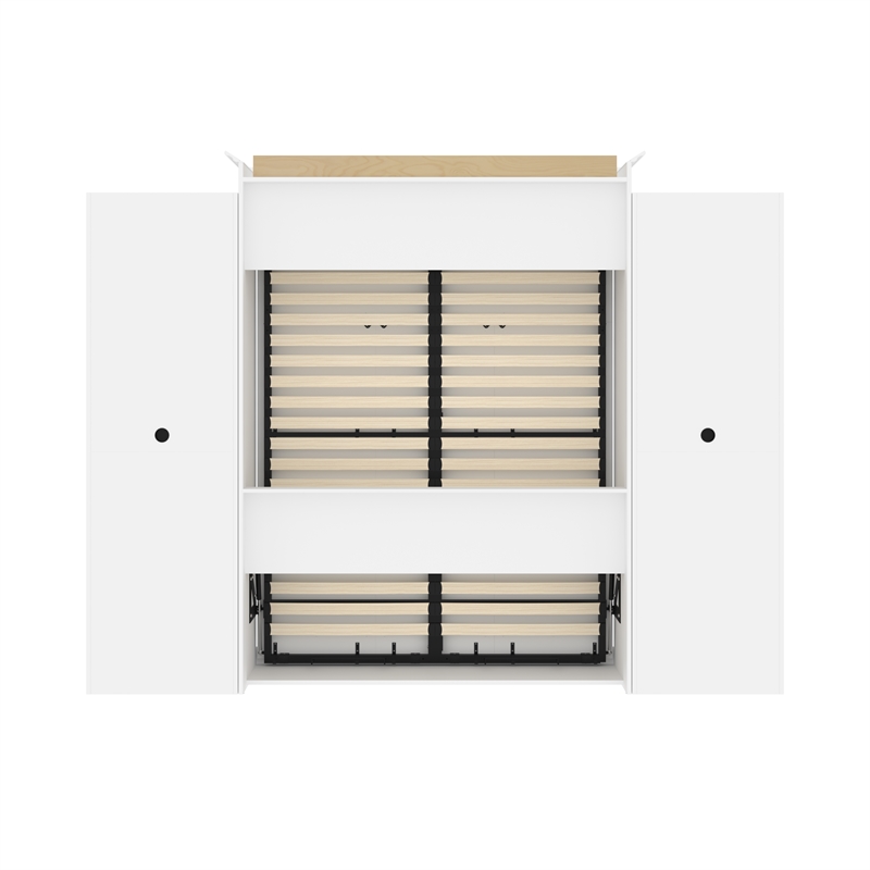 Bestar Versatile Wood Queen Murphy Bed and 2 Organizers with Drawers in White