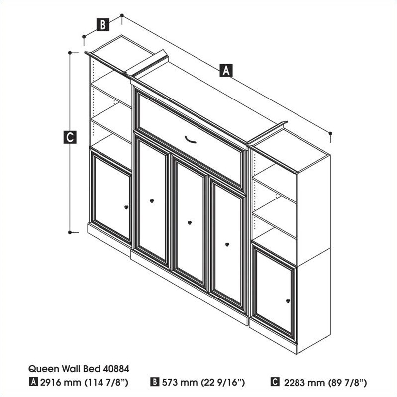 Bestar Versatile Wood Queen Murphy Bed and 2 Organizers with Doors in White