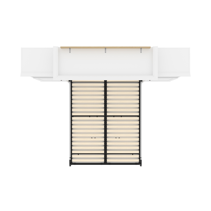 Bestar Versatile Wood Queen Murphy Bed and 2 Organizers with Doors in White