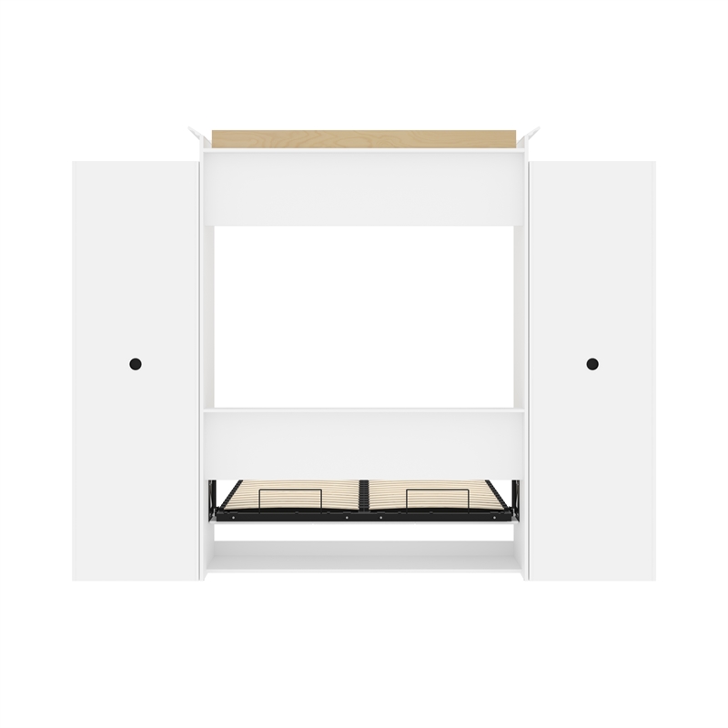 Bestar Versatile Wood Queen Murphy Bed and 2 Organizers with Doors in White