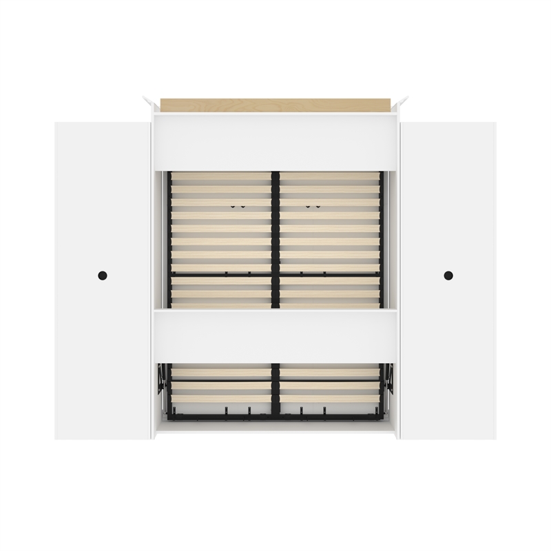 Bestar Versatile Wood Queen Murphy Bed and 2 Organizers with Doors in White