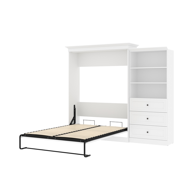 Bestar Versatile Wood Queen Murphy Bed and Organizer with Drawers in White