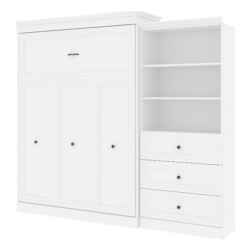 Bestar Versatile Wood Queen Murphy Bed and Organizer with Drawers in White
