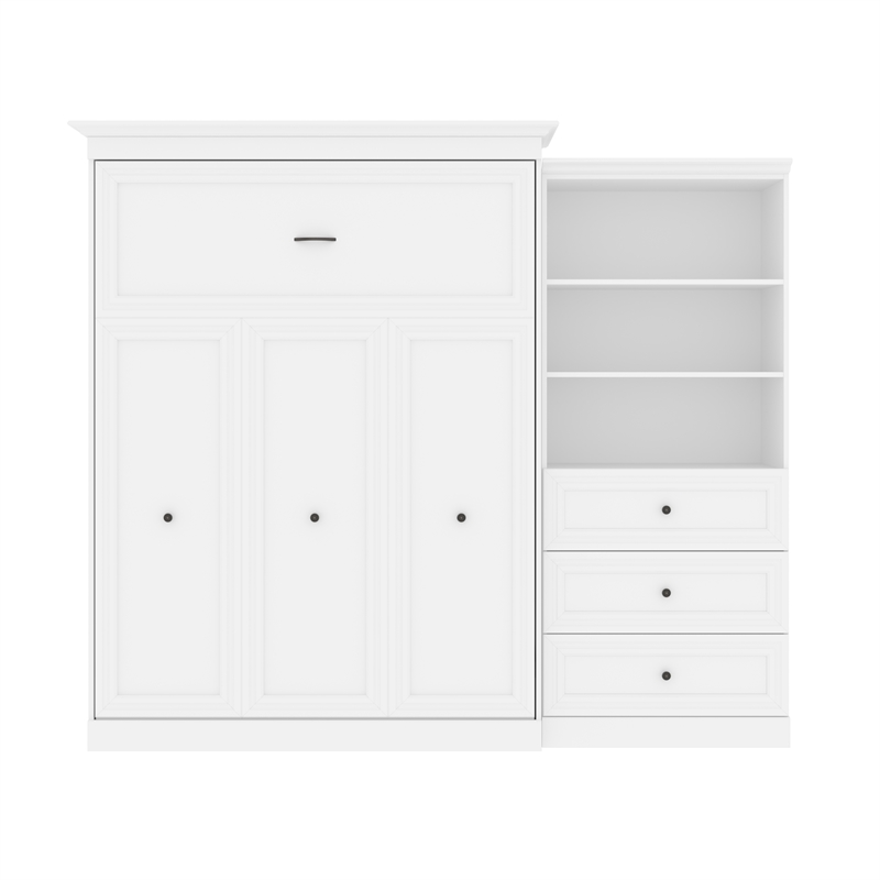 Bestar Versatile Wood Queen Murphy Bed and Organizer with Drawers in White