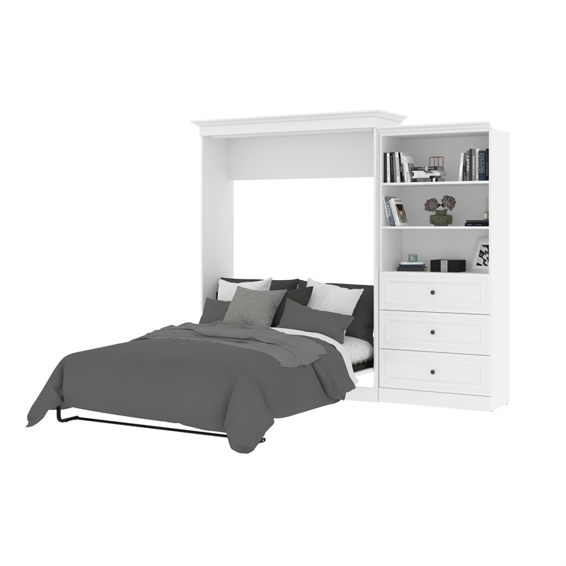 Bestar Versatile Wood Queen Murphy Bed and Organizer with Drawers in White