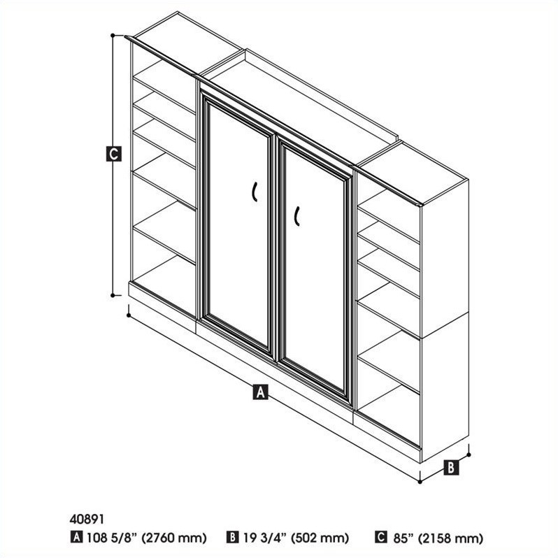 Bestar Versatile Engineered Wood Full Murphy Bed & 2 Closet Organizers in White