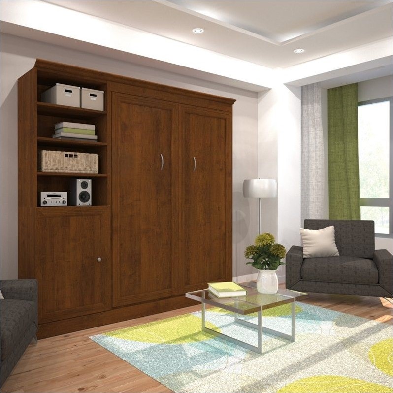 Bestar Versatile 84'' Full Wall Bed with Door Storage Unit in Tuscany Brown 4089263