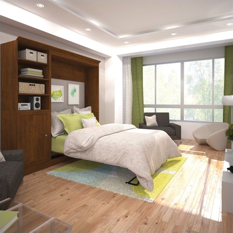 Bestar Versatile 84'' Full Wall Bed with Door Storage Unit in Tuscany Brown 4089263