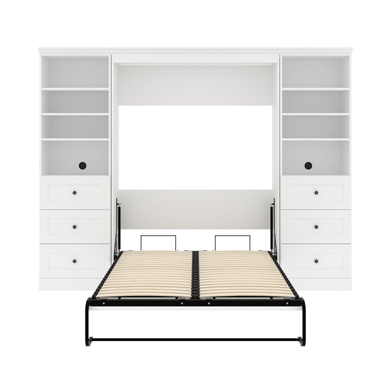 Bestar Versatile Wood Full Murphy Bed and 2 Organizers with Drawers in White