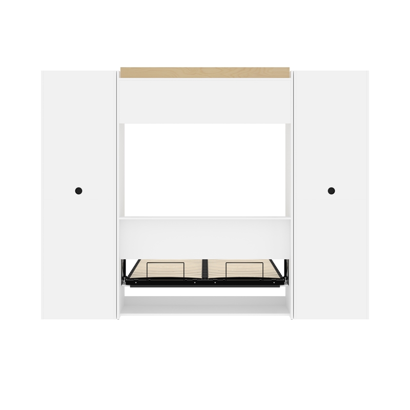 Bestar Versatile Wood Full Murphy Bed and 2 Organizers with Drawers in White