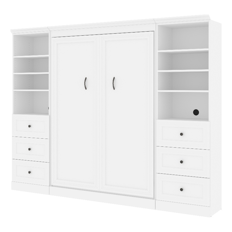 Bestar Versatile Wood Full Murphy Bed and 2 Organizers with Drawers in White