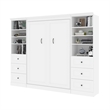 Bestar Versatile Wood Full Murphy Bed and 2 Organizers with Drawers in White